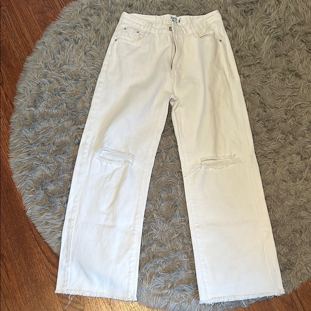 Princess Polly White Straight Leg Ripped Jeans
